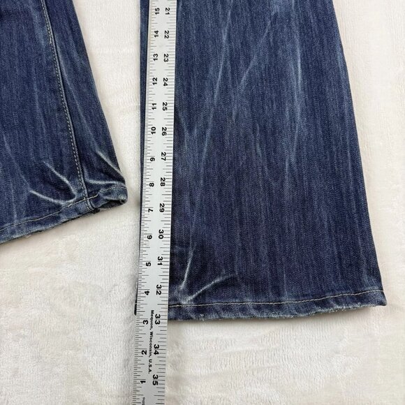 Bongo Jeans Womens 7 Blue Flare Distressed Rhinestone Pocket 3-Button Low Rise - Picture 10 of 11
